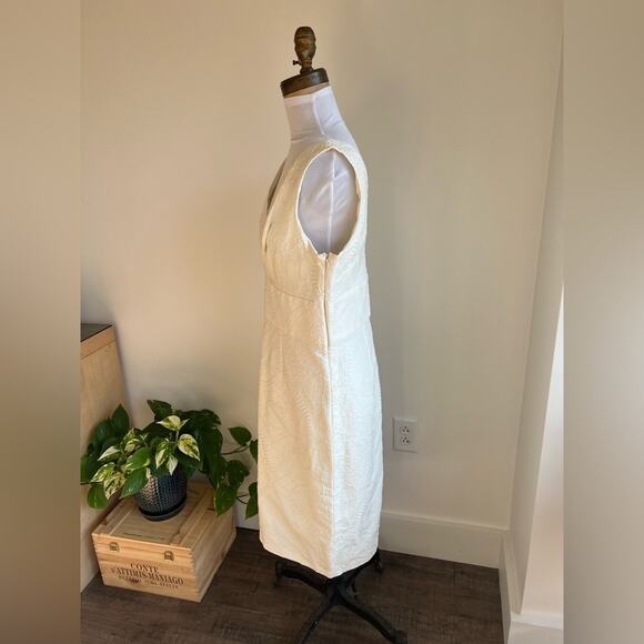 MAXMARA IVORY JACQUARD COTTON SLEEVELESS DRESS SIZE 12 - Picture 3 of 9